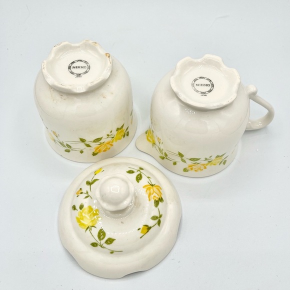 Nikko Ironstone Japan #34 Pattern Yellow Flowers Sugar & Creamer Footed Retired - Picture 4 of 5